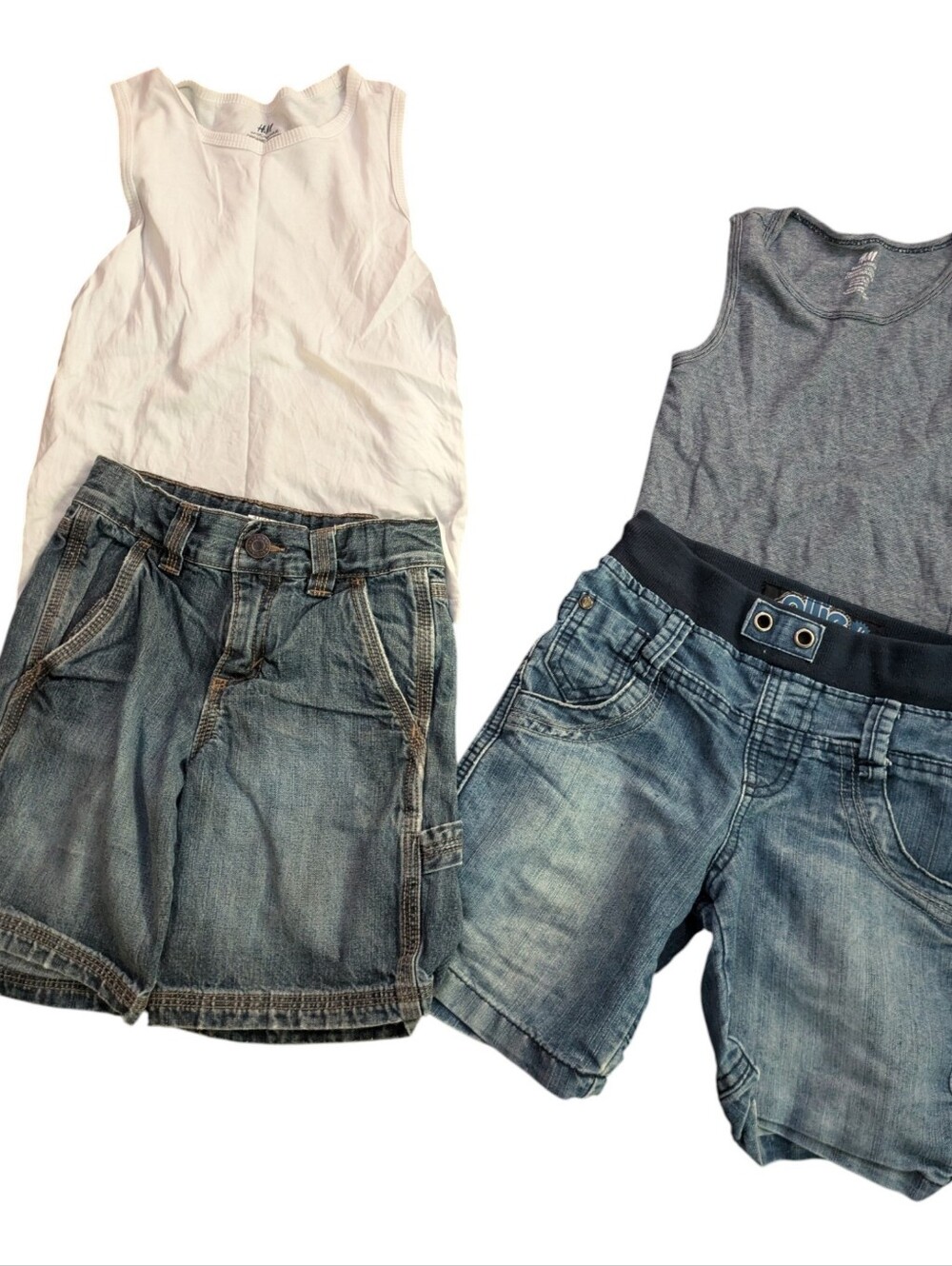 Multiples Kids 2-Piece Denim Shorts & Skirt Set with White and Gray Tanks